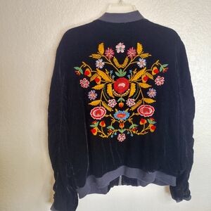 Ivy Jane embroidered velvet bomber jacket sz L